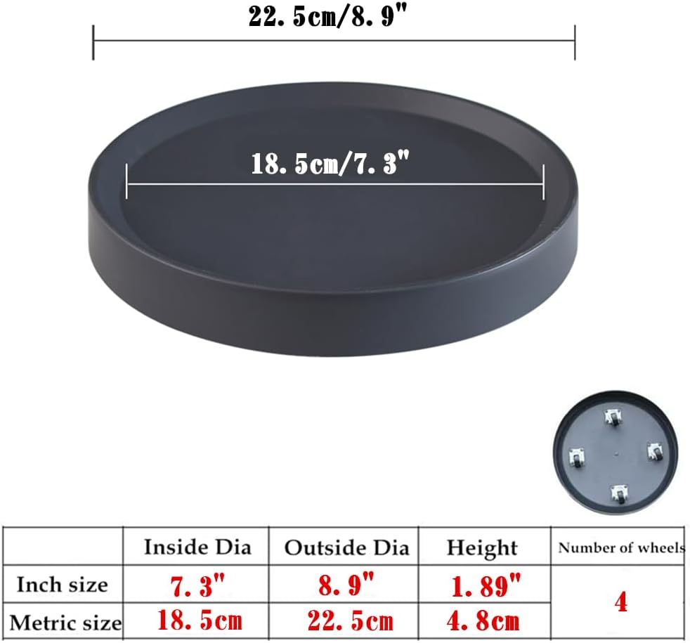 8.9" Plant Caddy with Hidden Wheels,2Pack Round,Gray+Light Gray