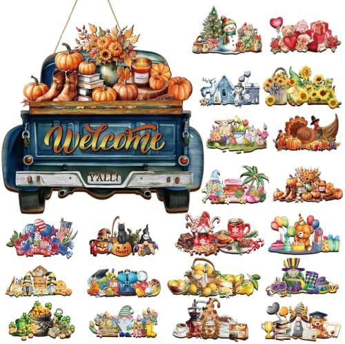 21 Pcs Interchangeable Seasonal Welcome Sign Front Door Decoration