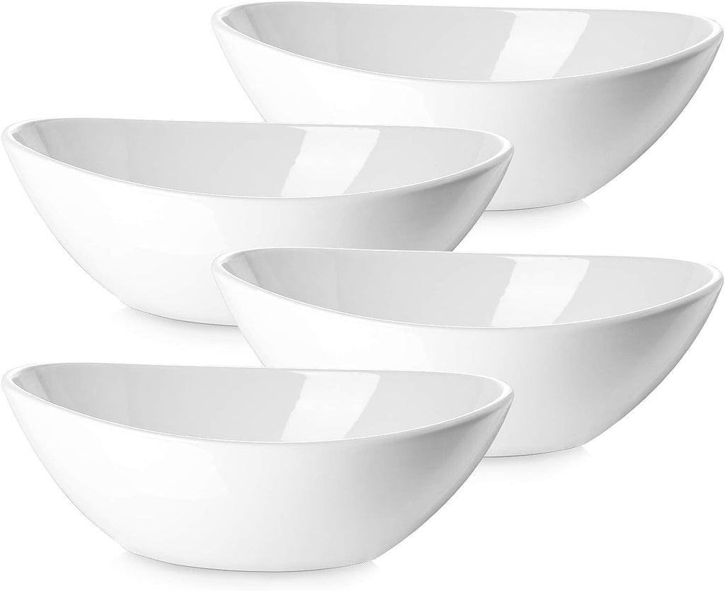 DOWAN 9.25" Serving Bowls, White Serving Dishes for Entertaining, 35 OZ Large Serving Bowls for Party, Oval Ceramic Bowls for Soup, Salad and Pasta, Microwave & Dishwasher Safe, Thanksgiving Bowls Set