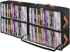 4 Pack DVD Storage Box, Stackable Oxford Fabric DVD Cases Holder with Front Zippered Clear Window and Handles, 15.7 x 7.9 x 6.1 In, Foldable DVD Organizer Rack, Holds Up to 100 DVDs (25 Each)