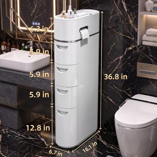 BGYMF 4-Tier Narrow Slim Bathroom Storage Cabinet with Wheels,White