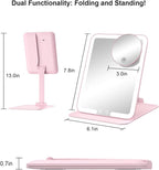 Gospire Travel Makeup Mirror with Lights and Magnification 10X, Pink