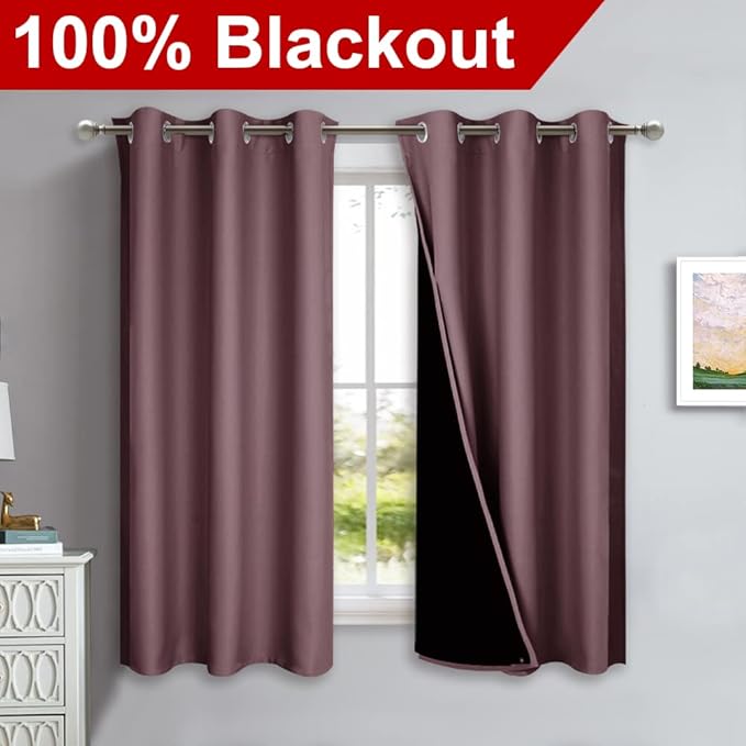 NICETOWN Dry Rose 100% Blackout Lined Curtains, 2 Thick Layers Completely - Image 2
