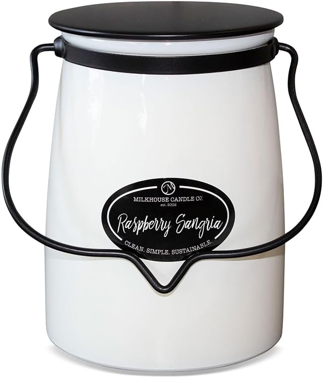 Milkhouse Raspberry Sangria Soy Candle, 22 oz Butter Jar, 120+ Hr Burn
