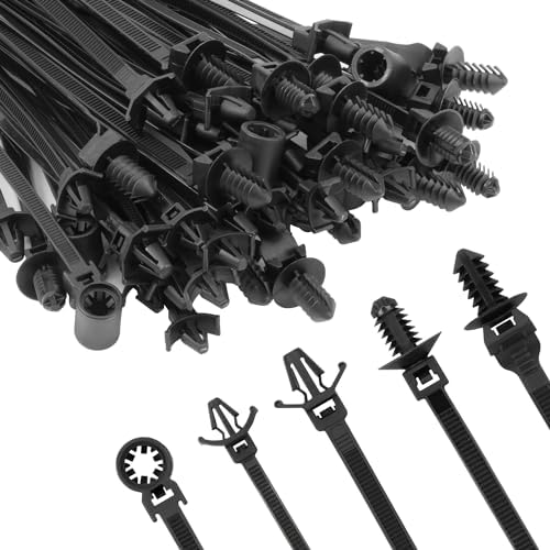 Armpow 110 PCS Automotive Installation Black Push Mount Cable Zip Ties Assorted Sizes, Heavy Duty Self-Locking UV Resistant Wire Ties - For Indoor Wire Bundling, Construction, Automotive