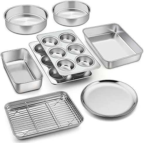 P&P CHEF 9 PCS Baking Pans Sheets, Stainless Steel Bakeware Set for Cooking