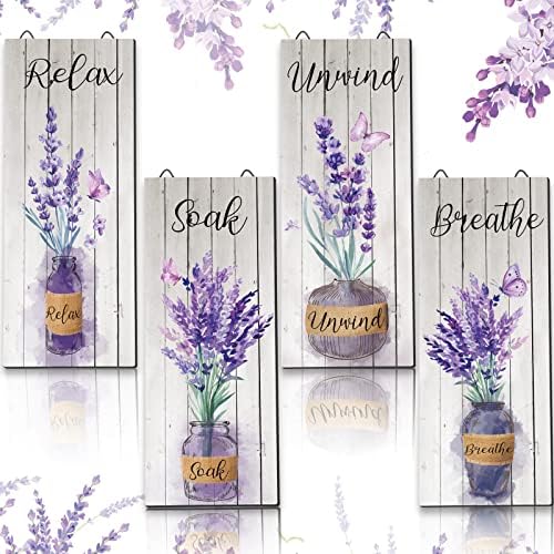 Gerrii 4 Pcs Lavender Bathroom Decor Purple Wall Art 10 x 4 in,Lavender