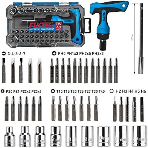 47-Piece Ratcheting Screwdriver Sets and Ratchet Wrench, Magnetic T-Handle Home Repair Kit with Plastic Toolbox Storage Case
