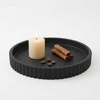 Round Solid Concrete Tray, Fluted Centerpiece for Coffee Table Decor 11"