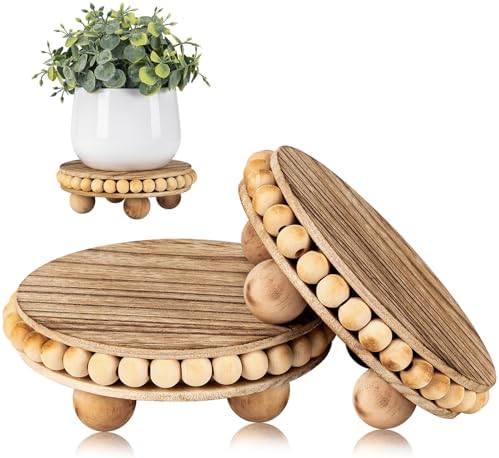 HouseJoy 2pcs Wood Risers for Display, Round Stand for Distressed Decor