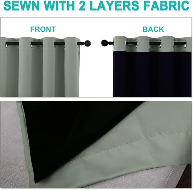 NICETOWN Greyish Green 100% Blackout Lined Curtains, 2 Thick Layers Completely - Image 5