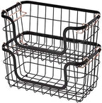 Amazon Basics Stackable Metal Wire Rectangular Storage Baskets for Kitchen, Bathroom or Pantry Organizing, 2 Count, Black