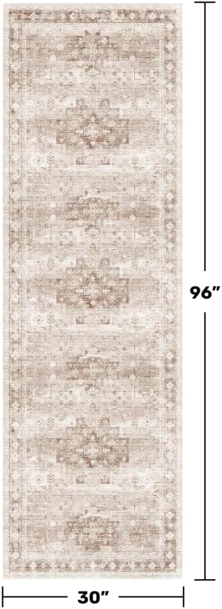 Hazo Haus Beige Washable 2'6"x8' Wide Hallway Runners, Kitchen Runner Rug - Image 2