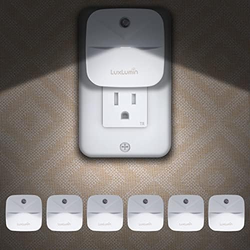 LuxLumin LED Night Lights Plug into Wall with Dusk-to-Dawn Sensor, Automatically Turn on and Off,Night Light for Kids,Bedroom,Bathroom,Stairs, White, 6 Packs