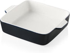 Sweejar Ceramic Baking Dish, 9 x 9 Cake Baking Pan for Brownie, Porcelain Square Bakeware with Double Handle for Casserole, Lasagna, Family Dinner (Navy)