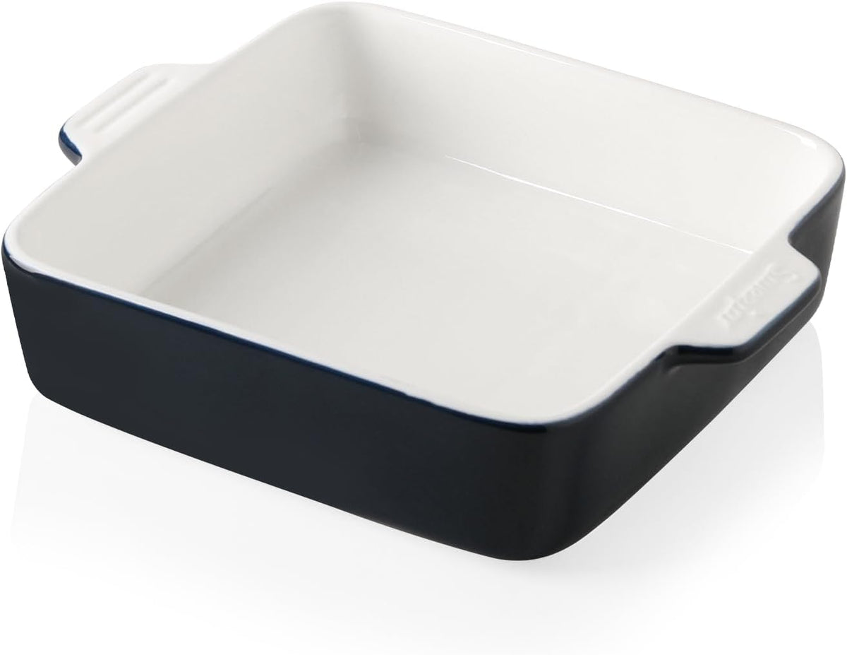 Sweejar Ceramic Baking Dish, 9 x 9 Cake Baking Pan for Brownie, Porcelain Square Bakeware with Double Handle for Casserole, Lasagna, Family Dinner (Navy)