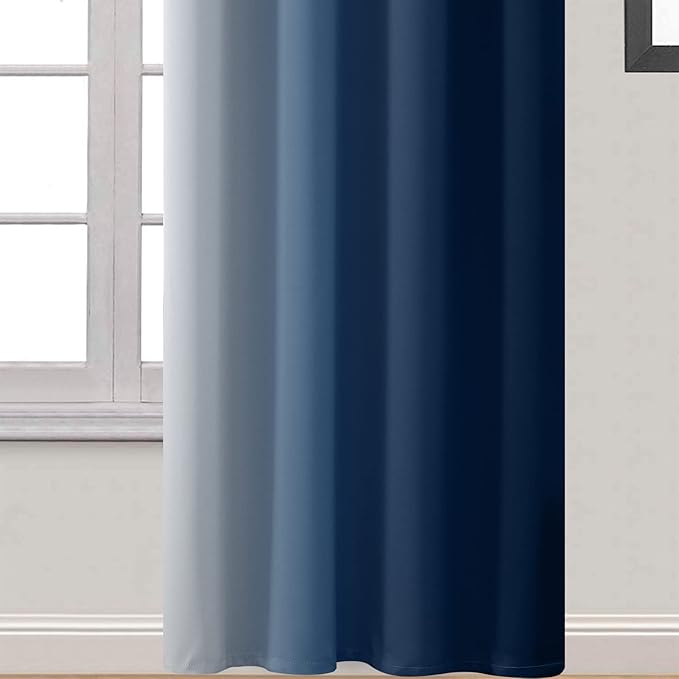 Yakamok Greyish White to Blue Ombre Curtain - Image 3
