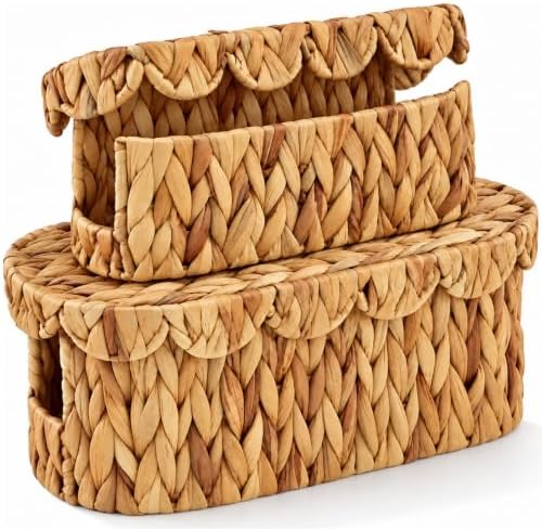 Patelai 2 Pcs Cable Management Boxes with Scalloped Lids, Large & Small