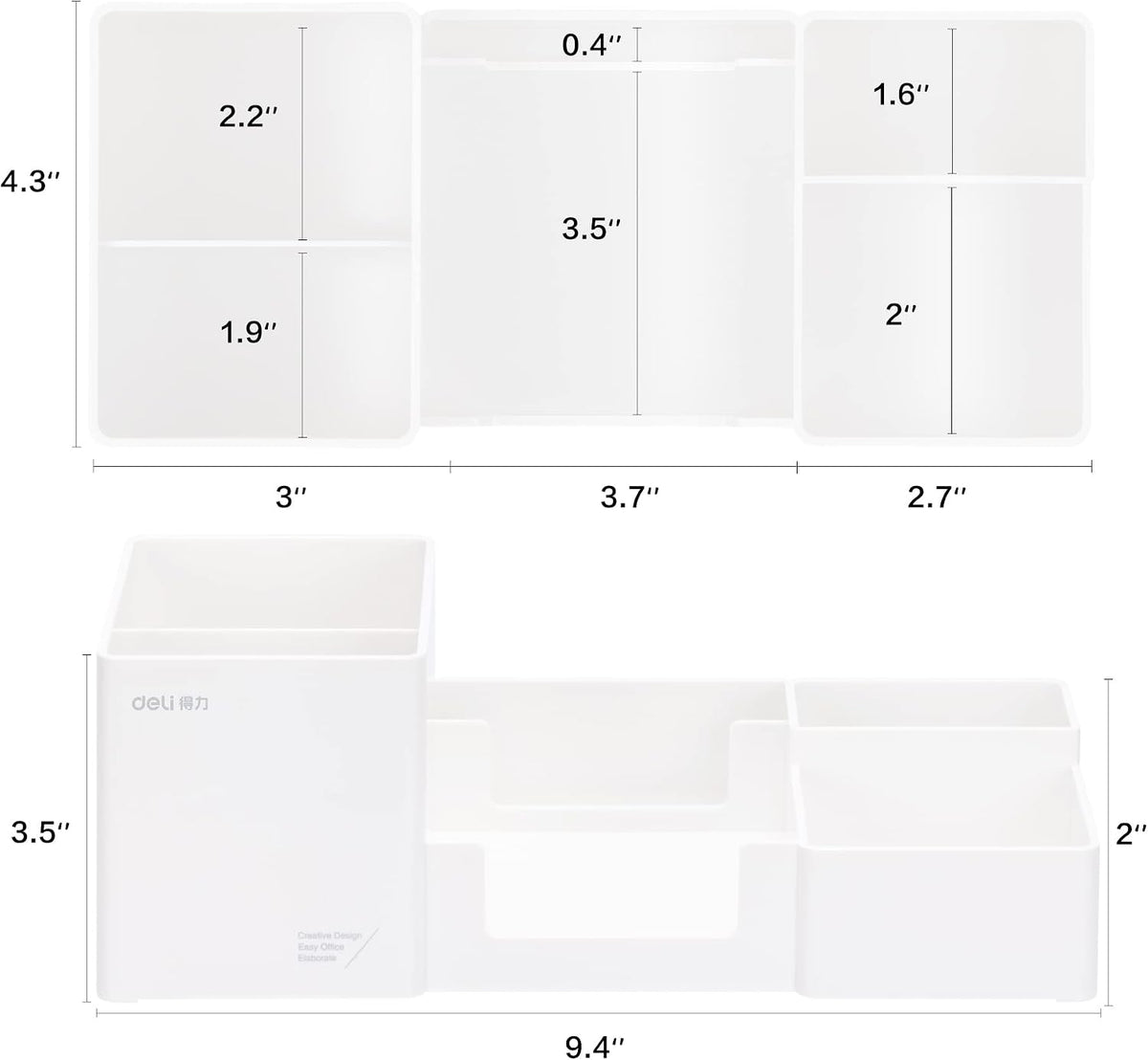 deli Desk Organizer, Plastic Desktop Organizer with Pencil Holder and Sticky Note Tray, Office Stationery Supplies Organizers Accessories Caddy, 6 Compartments, White