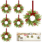 6 Pack Mini Christmas Wreaths for Kitchen Cabinets,with Ribbon Bows Berry