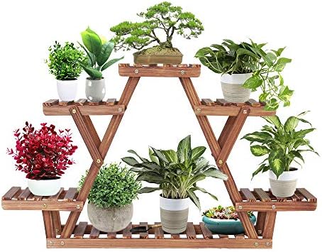 Ufine Wood Plant Stand Triangular Multi-Tier Plant Display Shelf