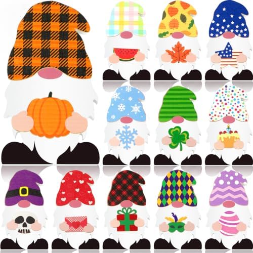 Jetec 24 Pcs Halloween Interchangeable Wooden Gnome, Holiday Table Decor