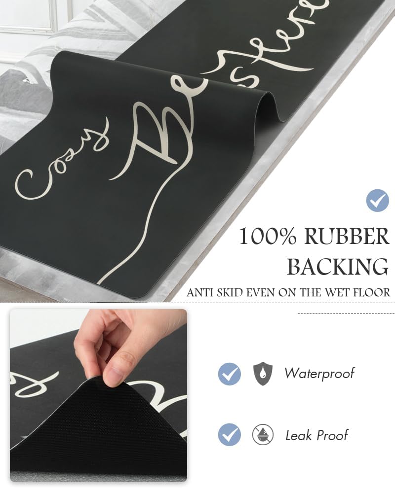 MontVoo Bath Mat-Bath Mat Rug Non Slip Super Absorbent Stain Resistant Quick Dry Thin Bathroom Rug-Bath Mats for Bathroom Floor Bathtub Vanity-Bathmat Bath Rug Easy Care-17"x27",Black