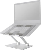 Amazon Basics Sturdy and Portable Ergonomic Laptop Stand for Desk, Height Adjustable Riser with Ventilated Cooling, Foldable, Fits all Laptops up to 15.6 Inch, Silver