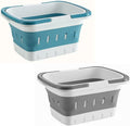 2 Pack Portable Plastic Shower Caddy Tote, Collapsible Small Basket with Handles, Box Organizer Bin for Bathroom, Kitchen, College Dorm,Gym(Grey +Blue)
