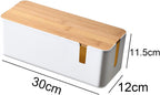 Changsuo Small Cable Management Box with Bamboo Lid for Extension Cord Power Stripe Surge Protector Wire Concealer Organizer Cover Hider (White)