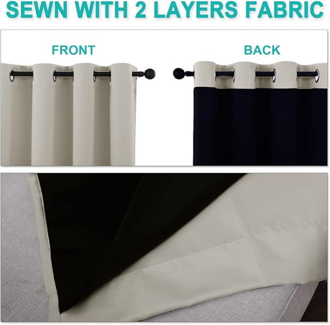 NICETOWN Natural Blackout Curtains 90 inches Long, Full Light Blocking Drapes - Image 5