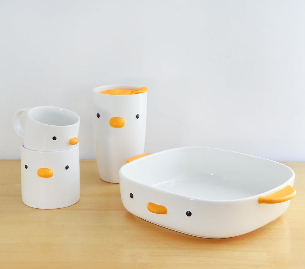 PURROOM Cute Duck Baking Dish, Ceramic Casserole Square Dish, Porcelain Pie Pan, 9x9 in Medium Baking Pan with Handles, Oven Safe & Durable Bakeware for Lasagna.