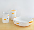 PURROOM Cute Duck Baking Dish, Ceramic Casserole Square Dish, Porcelain Pie Pan, 9x9 in Medium Baking Pan with Handles, Oven Safe & Durable Bakeware for Lasagna.