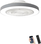 Depuley LED Ceiling Fan with Light: 19" Modern Flush Mount Low Profile Ceiling Fans with Remote & Smart APP Control - Grey Bladeless Fandelier Dimmable Quiet DC Motor for Bedroom Kids Room 6 Speeds