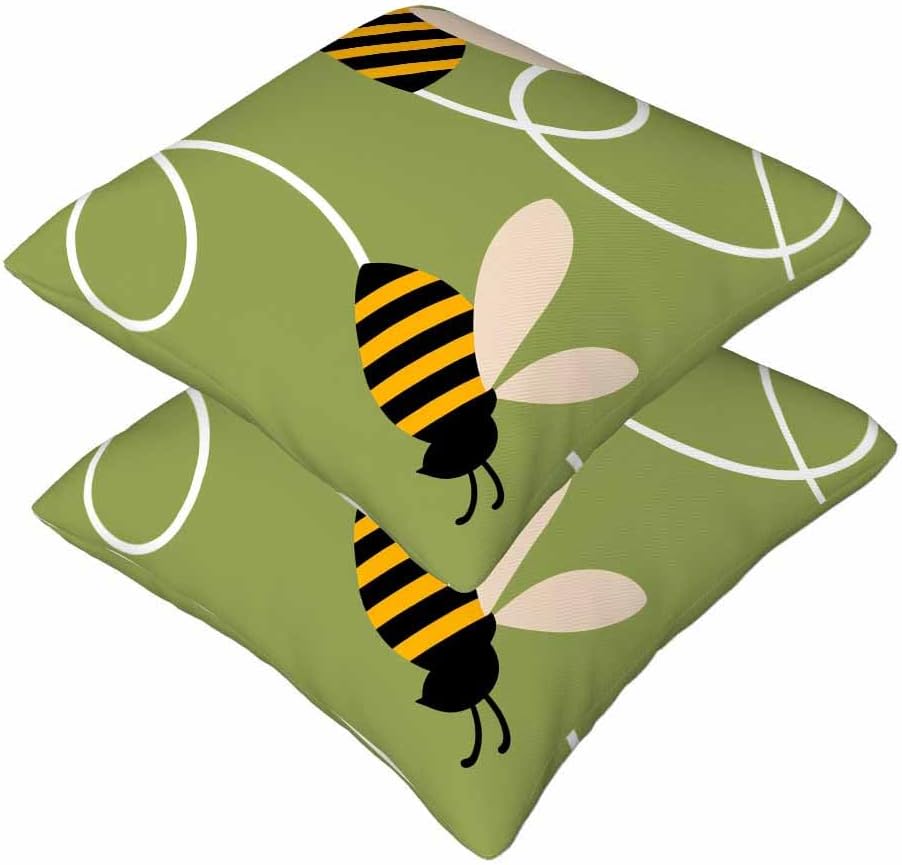 Cute Flying Bees Throw Pillow Covers 18x18 Set of 2,Black Yellow Striped Bees Summer Decorative Pillow Covers for Sofa Couch Living Room Soft Home Decor,Outdoor Patio Car Seat Cushion Cases