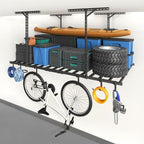 4x8FT Overhead Garage Ceiling Storage Rack with 6 Hooks