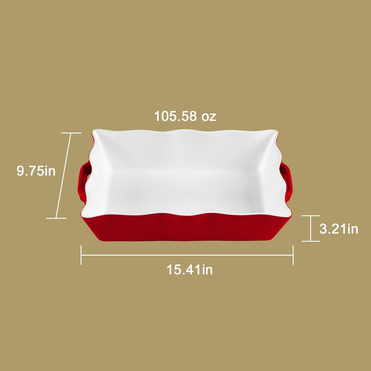 Sweejar Casserole Dishes for Oven, Ceramic Bakeware Set of 3, Rectangular Baking dish with Handles, Wave Edge Lasagna Pan Deep for Cooking, Cake, Dinner, Banquet and Daily Use (Baking dish(Set of 1), Red)