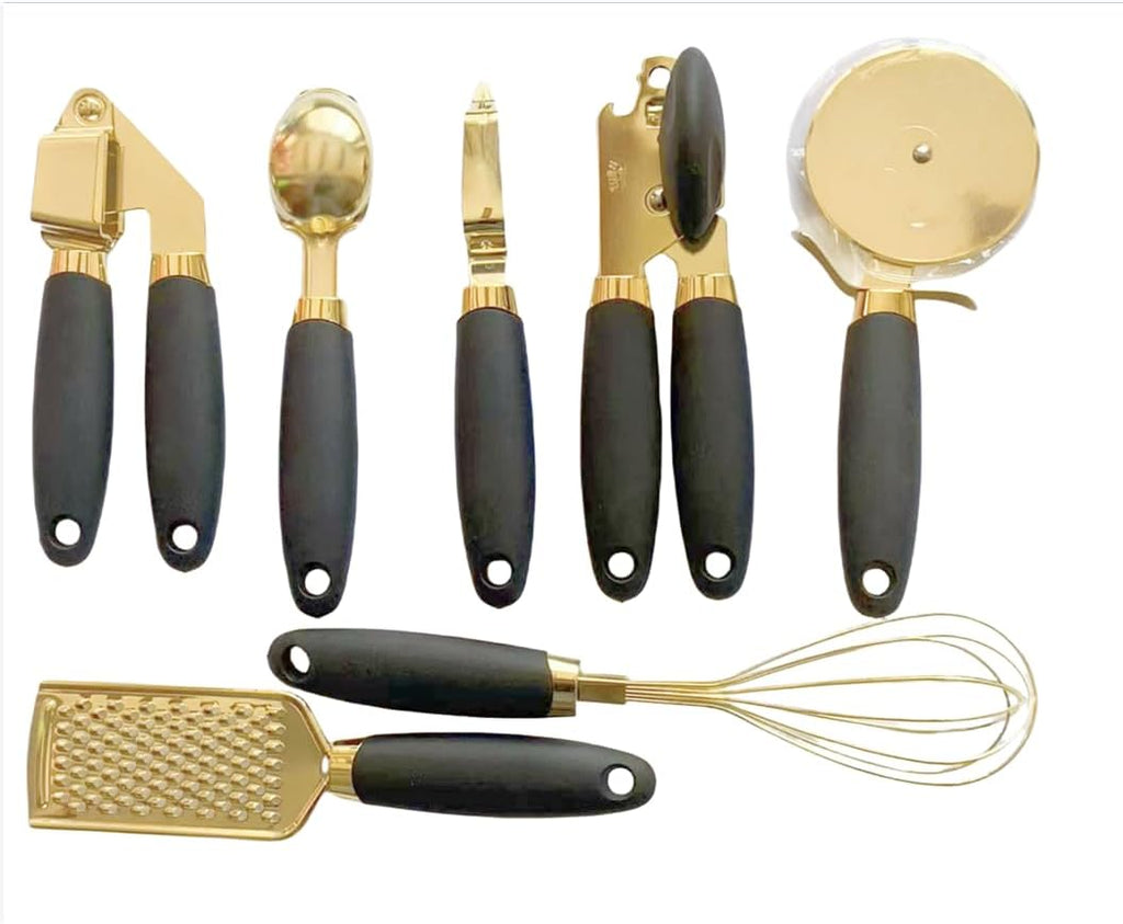 White & Gold Kitchen Tools and Gadgets - Luxe 7PC Cooking Tools and Gadgets with Anti-Slip Handles, Utensils Set, Gold Kitchen Accessories,Premium Kitchen Gadget Set (rose gold and pink)