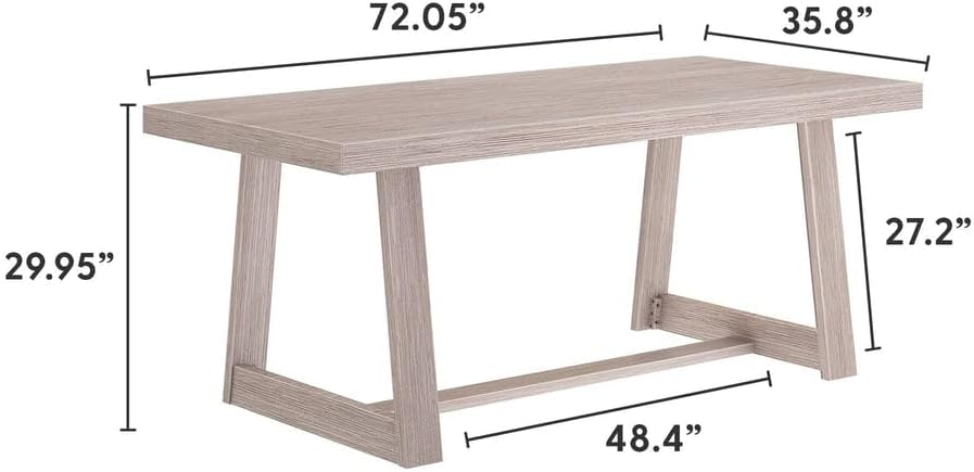 Plank+Beam Classic 72 Inch Dining Table, Rectangular, Seashell Wirebrush