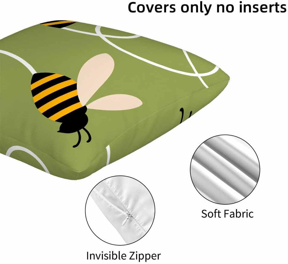 Cute Flying Bees Throw Pillow Covers 18x18 Set of 2,Black Yellow Striped Bees Summer Decorative Pillow Covers for Sofa Couch Living Room Soft Home Decor,Outdoor Patio Car Seat Cushion Cases