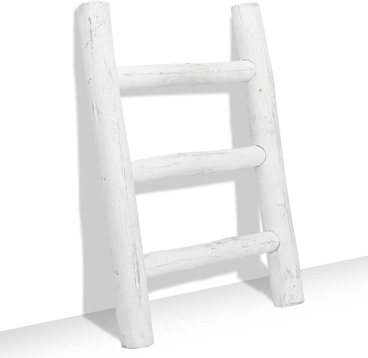 FUIN Blanket Ladder, 57in Rustic Solid Wood Decorative Ladder, Dark Brown