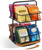 Rotating 2 Tier Tea Bag Organizer, 360° Spinning Teabag Organizer