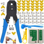 LEATBUY Network Crimp Tool Kit for RJ45/CAT5/CAT6, Professional Crimper Connector Stripper Cutter, Computer Maintenance Lan Cable Pliers Tester Ethernet Repair Set (Blue)