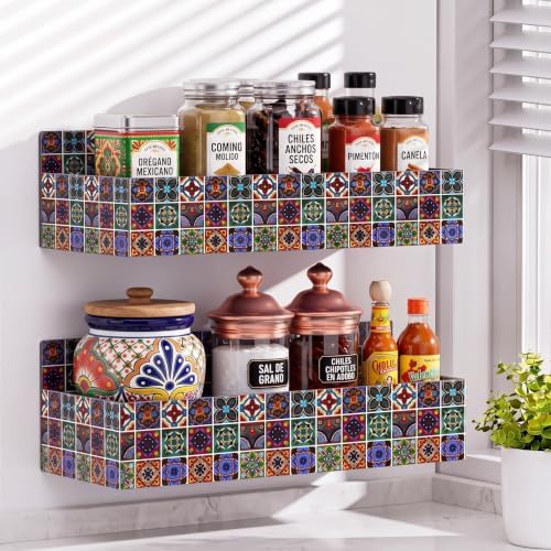 2 Pack Talavera kitchen decor Magnetic Spice Rack Mexican Tiles