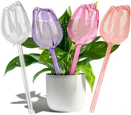 4 Pcs Plastic Self Watering Globes Bulbs for Indoor & Outdoor Plants, Tulip Self Plant Watering Globes, Automatic Plant Watering Devices for Houseplants