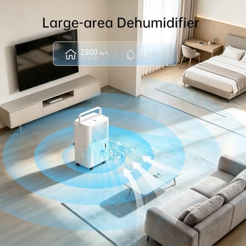 2500 Sq. Ft MAX 30 Pints Dehumidifier Equipped With Drainage Hose, Automatic Defrosting, 24-Hour Timer, Ideal for Basement, Home, Bathroom, Bedroom