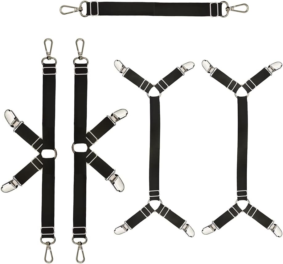 Bed Sheet Straps,Fitted Sheet Clips,Adjustable Bed Sheet Fasteners for Fitted Bed Sheets, Bed Scrunchie for Mattress Pad Covers (Black3)
