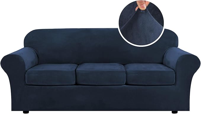 H.VERSAILTEX Modern Velvet Plush 4 Piece High Stretch Sofa Slipcover Sofa Cover by HVERSAILTEX
