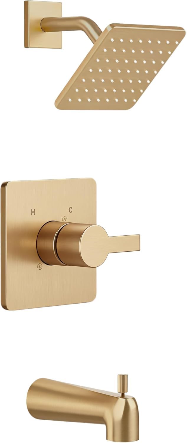 Replacement for Delta 13/14 Series Shower Trim Kit, Compatible with Delta R10000 Tub Shower Faucet Set, Brushed Gold Shower Head and Handle Set,Champagne Bronze (Cartridge and Valve Not Included)