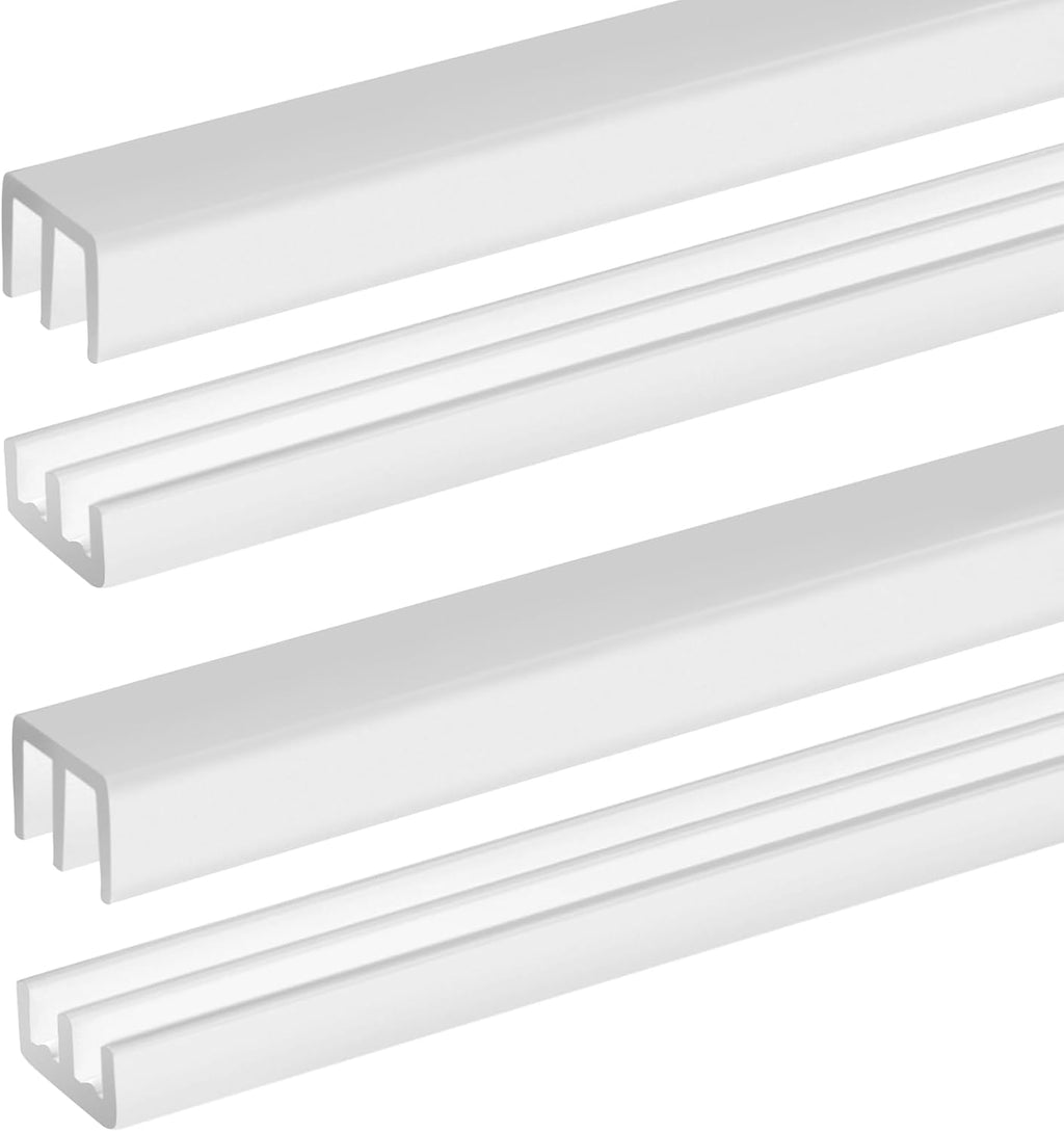 Landical 2 Sets Plastic Sliding Door Track Set for Cabinet Double Rails Panel Kit, 1/4" Thick Panels Glass Door Hardware System Window Track Quick Installation(4ft,Black)